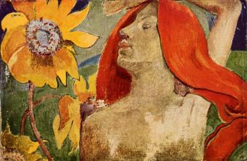 保羅 高更 Readheaded Woman and Sunflowers